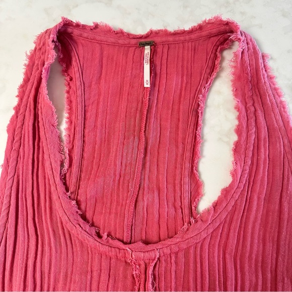 Free People Pink/Coral Gauze Tunic “Easy Breezy Crochet Slip Dress" Size Medium - Picture 6 of 13
